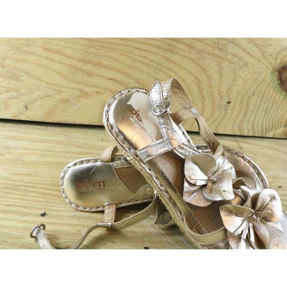 Born Espadrilles 40.5 Wedge Gold Floral Sandals Women's Sz 9 Buckle Leather Shoe - Picture 7 of 8